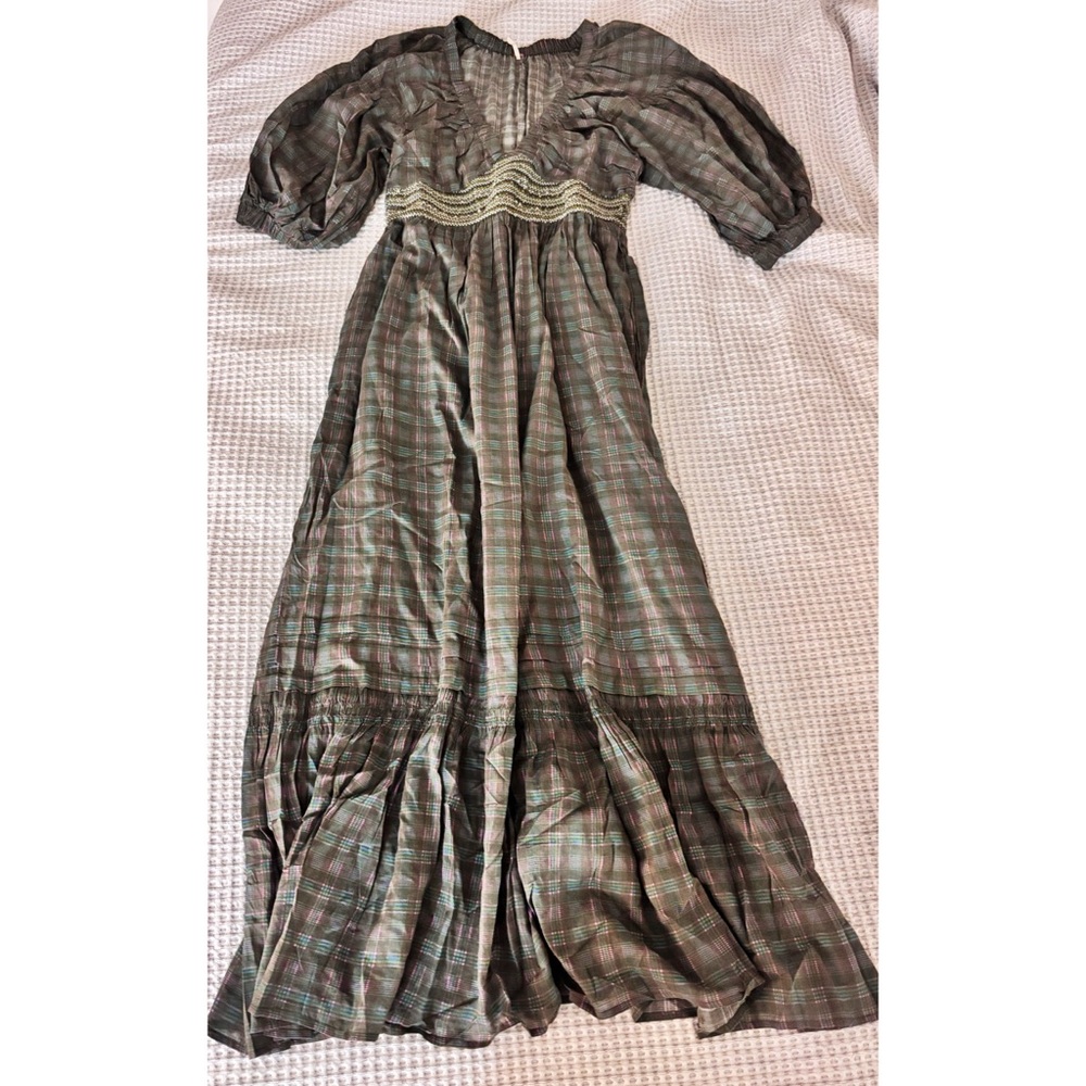 Free People Plaid Maxi Dress - Green and Brown